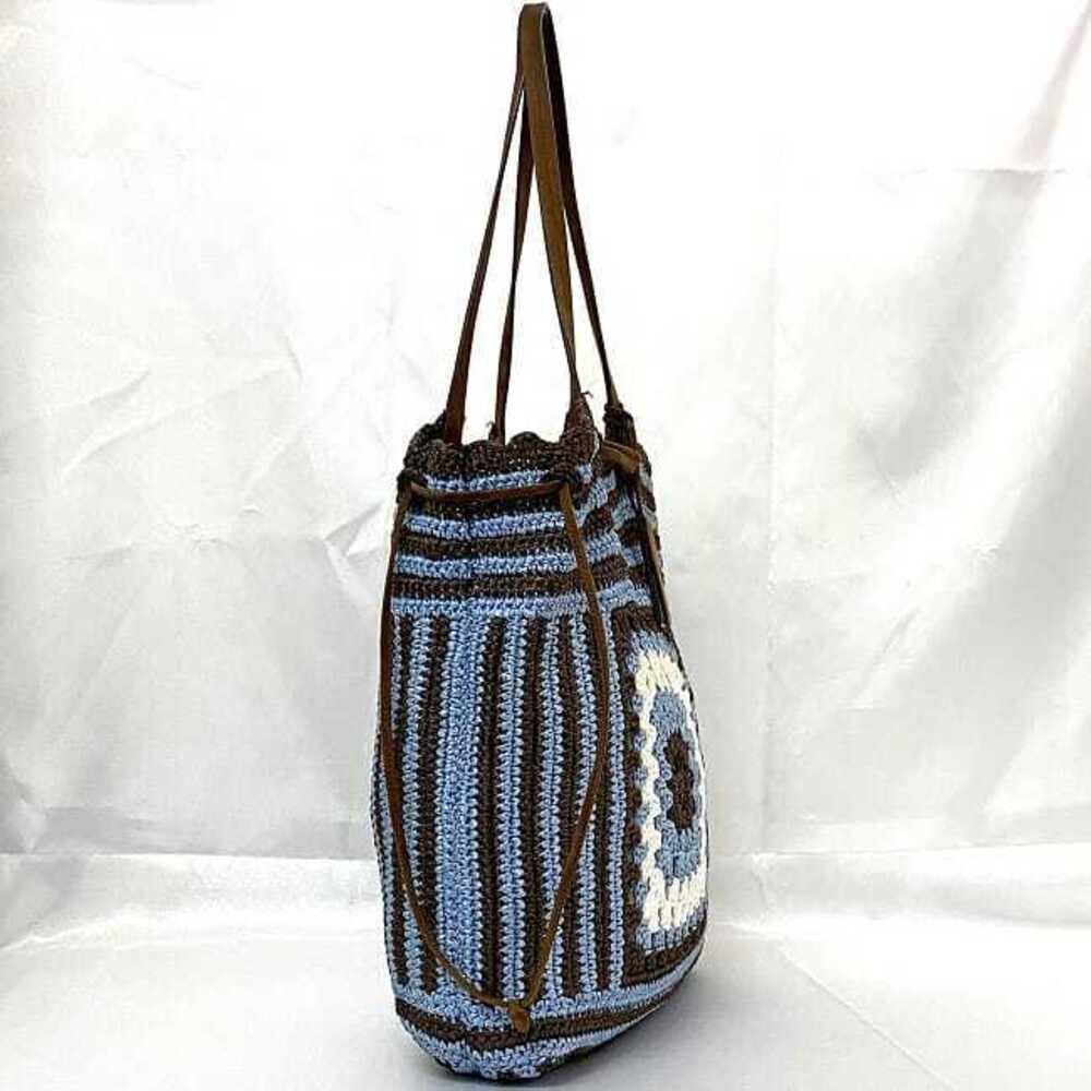 Miu Miu RAFIA Astrale Mesh Bag Raffia Tote Shoulder Blue Brown Drawstring